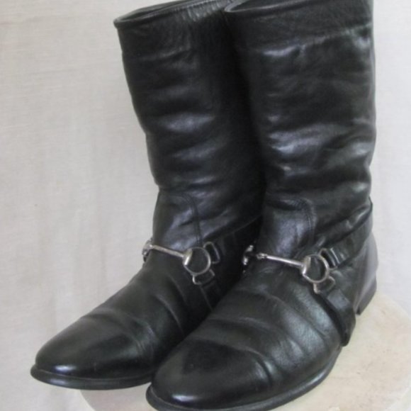 GUCCI Men\'s Black Leather Boots Horsebit Fury Lining Size 9/10 EU42 ITALY main image 6